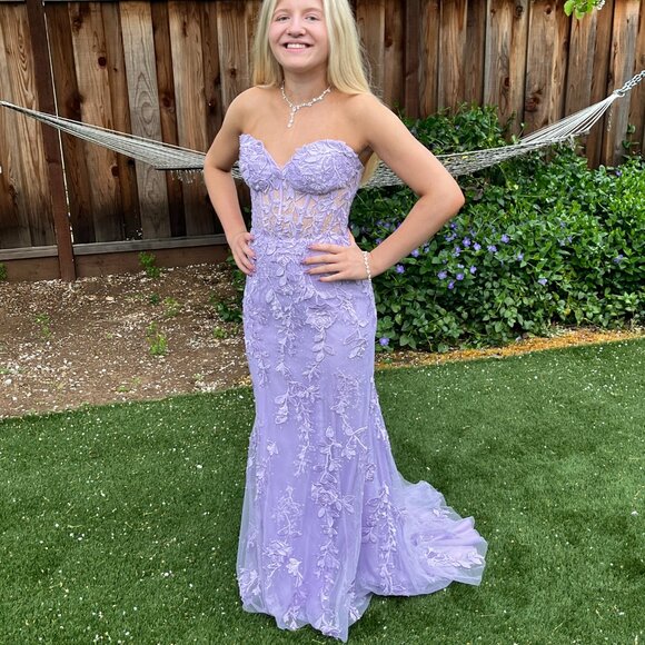 Lilac Strapless Sherri Hill Prom Dress 54227 - Picture 3 of 5